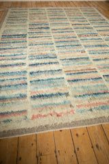 Perspective view highlighting the long, shaggy pile and columns of striped color.