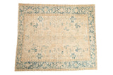 Vintage Distressed Mehrivan rug, ivory-beige field with allover blue geometric florals. 7'1