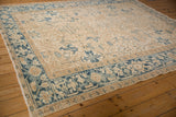 Vintage Distressed Mehrivan carpet with mostly even wear and blue geometric guls.