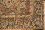 Corner detail on a distressed Malayer rug showing even wear to the knot heads.