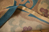 Hand-knotted foundation, side selvage, and strap on an antique Chinese Arts and Crafts carpet.