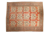 Antique Bakshaish carpet with an unusual allover design in terracotta and powder blue over an ivory ground.