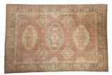 Vintage Distressed Sparta carpet, triple medallion, faded red, oxidized silver, and beige, 8x12.