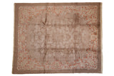 Vintage Chinese Arts and Crafts carpet, muted beige field, ornate reddish floral border, 8' x 9'10