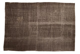 Vintage Turkish Kilim carpet with an abrash field in dark chocolate brown and silver, featuring scattered serpent embroidery.