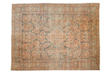 Vintage Distressed Sarouk carpet, faded allover floral medallion, blue, red, and ivory, 8'10