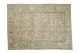 Distressed Mehrivan carpet, geometric floral, Turtle Samovar border, cream, teal, brown, 6'5