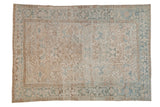 Distressed Mehrivan carpet, geometric floral and Turtle Samovar patterns in ivory, blue, brown. 5'11