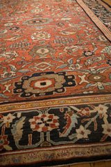 Low perspective of an antique Sultanabad's artistic Herati border and intricate paisley field.