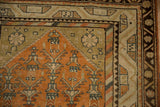 Corner detail of a vintage Malayer rug showing the colorful barber pole and meandering vine borders.