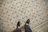 Mostly even wear to knot heads on a distressed Mahal carpet with blue Herati motifs.