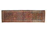Vintage Kurdish Hamadan runner with an allover lattice of colorful blossoms, birds, and people.
