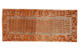 Antique Hamadan runner with botehs on a distressed terracotta field and a geometric vine border.