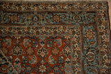 Corner close-up of a vintage Bijar rug showing the Samovar Turtle motif and interconnected vines.