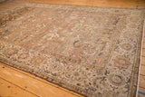 Vintage Distressed Malayer carpet, muted coffee brown, pale gold, ivory floral arabesques and border.
