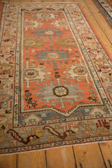 Distressed terracotta field with oxidized silver palmettes and serpent border on vintage Malayer runner.