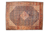 Vintage Mahal rug, navy blue allover floral lattice, madder red and ivory borders, 10'8