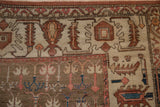 Detail of a Bakshaish corner showing the Herati-style border and germinating blossom field motifs.