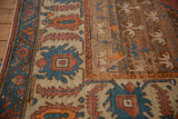 Detail of the double serrated leaf motifs in the wide border of an antique Persian Bakshaish carpet.