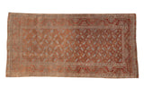 Vintage Belouch rug runner, geometric guls, time-softened ruby red, coffee brown, silver, 3'1