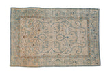 Distressed vintage Persian Tabriz rug, blue scrolling arabesques on antique ivory, 2'8