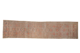 Distressed Hamadan runner rug with a Herati design in silver, ruby red, and sapphire blue tones.