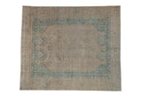 Vintage distressed Afshar rug with a double medallion in soft sand, beige, and pale sky blue.