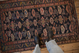 Vintage Kurdish Hamadan: navy field with blush floral guls and boteh border.