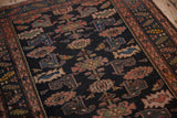 Navy field with intricate floral guls, stylized birds, boteh, and serrated leaf border detail.