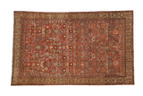 Antique Persian Malayer rug with an allover Herati fish design in chestnut, rust, and powder blue.