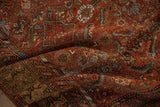 Intricate hand-knotted pile of an antique Malayer, showing time-softened rust, powder blue, and pale green tones.