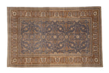 Vintage Distressed Sivas rug, dusty denim blue Herati pattern, coffee brown Turtle Samovar border.