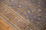Corner of vintage Sivas rug, dusty blue Herati field, brown Turtle Samovar border, heavy abrashes.