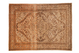Vintage distressed Malayer rug with a central medallion and sprawling arabesques in charcoal, silver, and terracotta.