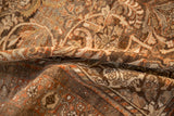 Low pile of a vintage Malayer rug with terracotta and silver arabesque details.