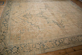 Distressed Heriz rug border, geometric Turtle Samovar pattern in dusty blue.