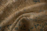 Distressed vintage Heriz carpet, textured weave with tone-on-tone patterns in muted cream, dusty blue.