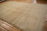 Vintage Distressed Kars carpet with trellis pattern, sand and beige tones, and preserved side cord.