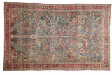 Vintage distressed Meshed rug with a pictorial Tree of Life design in dusty blue, red, and sand tones.