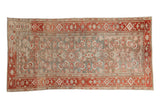 Vintage distressed Malayer rug with an allover Herati pattern in dusty powder blue and pale ruby red.