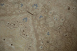 Distressed Sarouk rug texture with worn knot heads, faint foundation, and muted blue tones.