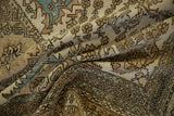 Soft folds on a distressed Ardebil carpet showing the low, hand-knotted pile.