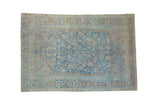 Distressed vintage Afshar rug with faded sky blue Tree of Life, palmettes, and geometric vines, 5' x 7'4