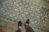 Distressed Mahal runner with faded blue Herati pattern, diamond contouring, and heavy abrashes.