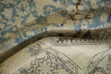 Distressed Mahal runner with worn Herati diamond field, dusty blue and charcoal vine border.
