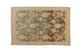 Vintage distressed Bijar rug with a dramatic color shift from chocolate brown to seafoam and beige.
