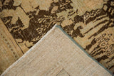 Fine hand-woven foundation and intact dusty blue side cord of a distressed Persian rug.