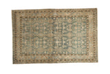 Vintage distressed Hamadan rug with an allover Herati design in soft dusty blue and warm sand.
