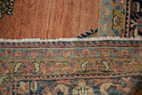 View of the hand-knotted back of a vintage Lilihan rug, showing the colorful weave and knot heads.