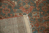 Distressed Malayer rug detail: worn Herati design pile, visible foundation, and selvage.